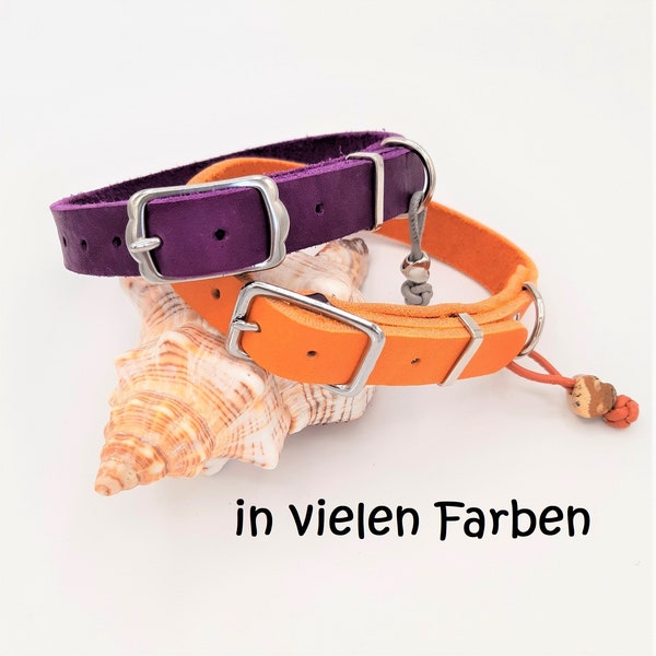 Hundehalsband, Fettleder, Breite 20 mm, Umfang 30-50 cm, Verschluss Schnalle silberfarben