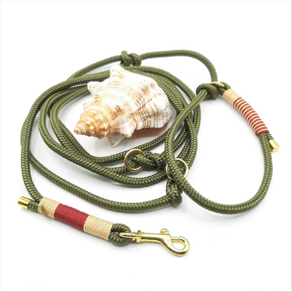 Dog leash, dew, retrievers, pull stop, 3-fold adjustable, max. length approx. 220 cm, diameter 8 mm, colour olive green