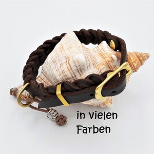 Collare per cani, pelle ingrassata, intrecciato, larghezza 15 mm (larghezza totale ca. 24 mm), circonferenza 35-60 cm, chiusura con fibbia in ottone