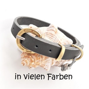 Collare per cani, pelle grassa, larghezza 20 mm, circonferenza 30-50 cm, chiusura con fibbia in ottone (a ferro di cavallo)