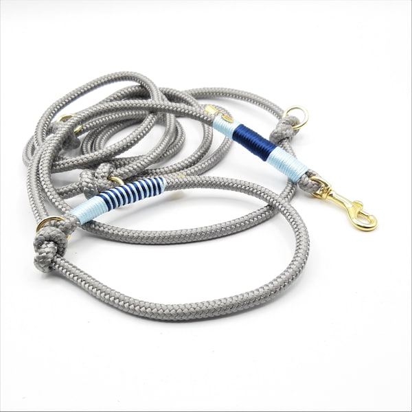 Dog leash, dew, retrieverine, pull stop, 3-fold adjustable, max. length approx. 220 cm, diameter 8 mm, colour grey / blue