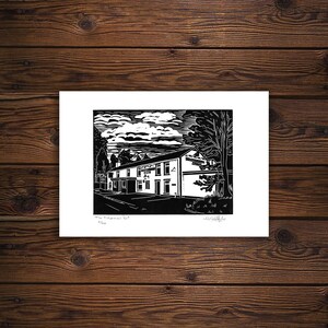 Fisherman&#39;s Rest Inn Hand Printed Original Linocut Print
