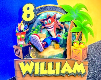 Layered Crash Bandicoot cake topper personalised