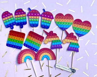 Pop It themed Printed cardstock cupcake toppers