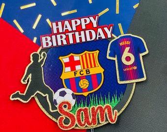 Layered Soccer themed cake topper personalised Any Team