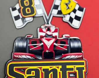 Layered F1 formula 1 race car cake topper personalised