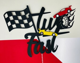 Two Fast layered cardstock cake topper personalised