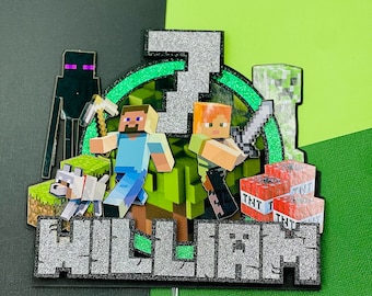 Layered Minecraft cake topper personalised