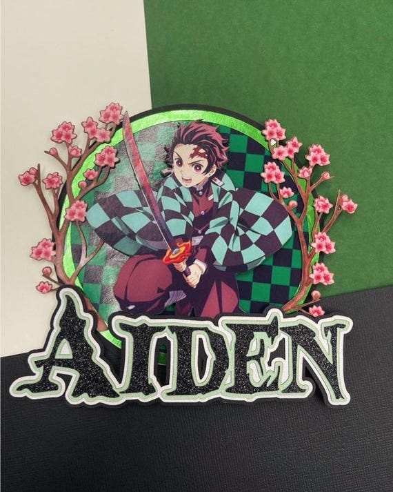 Layered Cardstock Anime Demon Slayer themed cake topper personalised