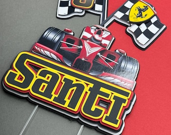 Layered F1 formula 1 race car cake topper personalised