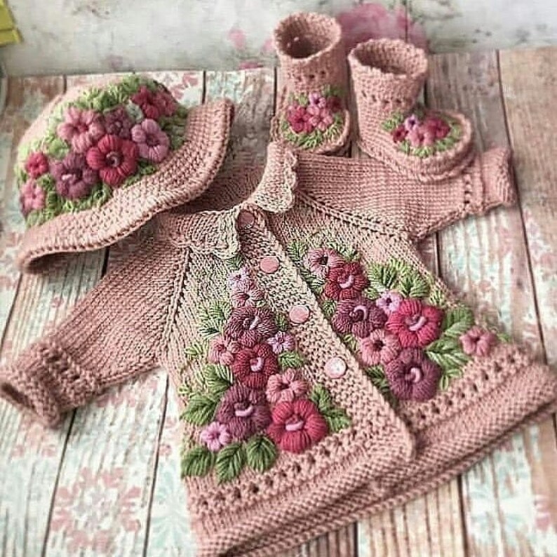 Knitted children's cardigan with embroidery. Wool cardigan Etsy