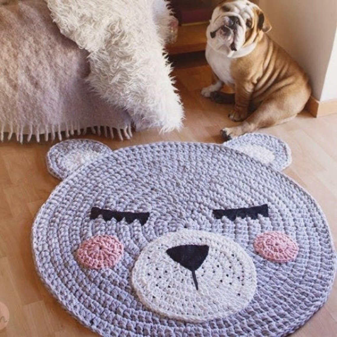 Knitted carpet bear. Rug bear Carpet bear from knitting yarn. | Etsy