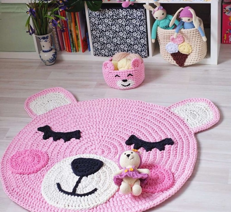 Crochet bunny rug. A crocheted rug out of knitted yarn. Carpet Etsy