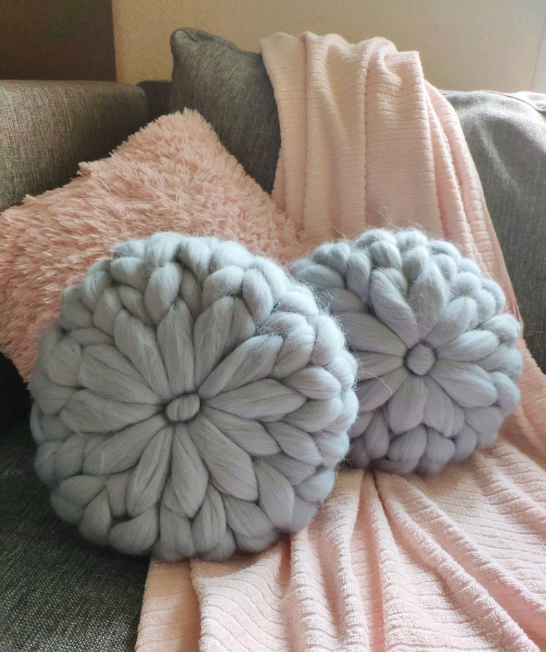 Chunky Knit Pillow Round Pillow Merino Wool Pillow Etsy