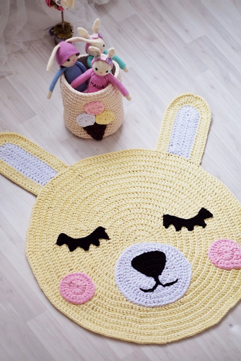 Crochet bunny rug. A crocheted rug out of knitted yarn. Carpet Etsy