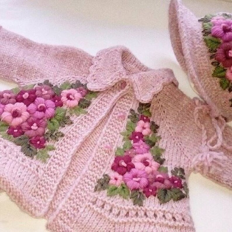 Knitted children's cardigan with embroidery. Wool cardigan Etsy