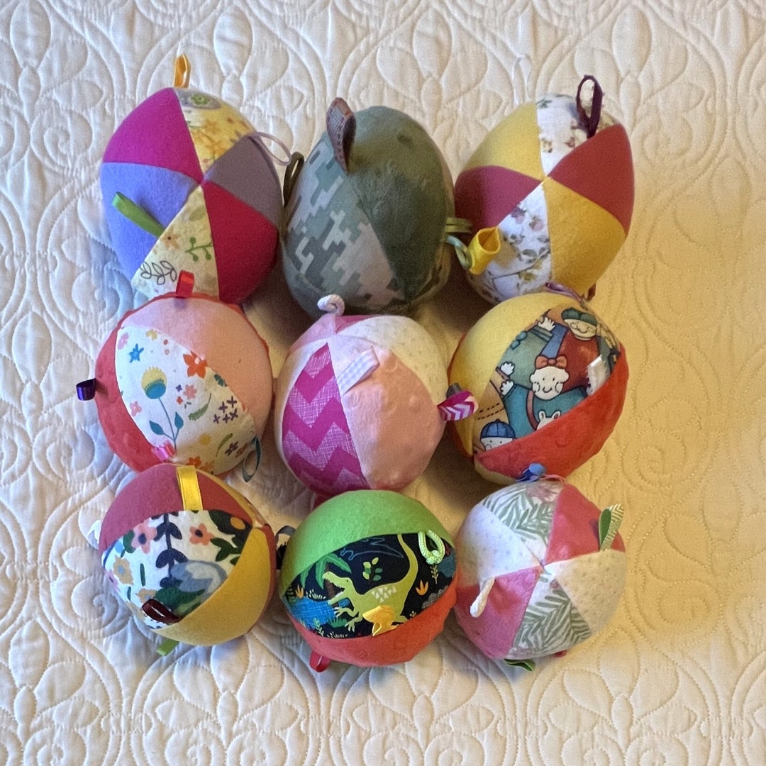 Cloth Rattles Hand Made Baby Sensory Cloth Rattle Ball With Tag Loops in Assorted ...