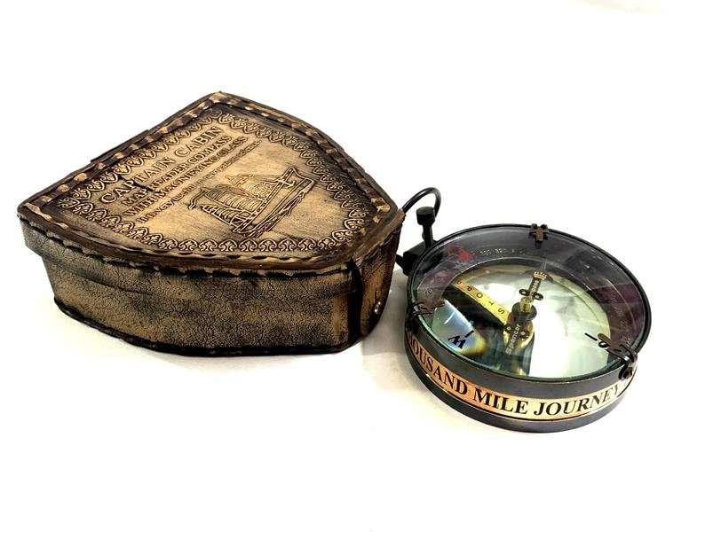 Nautical Maritime Brass Map Reader Magnifying Spencer Compass With Wooden Box 