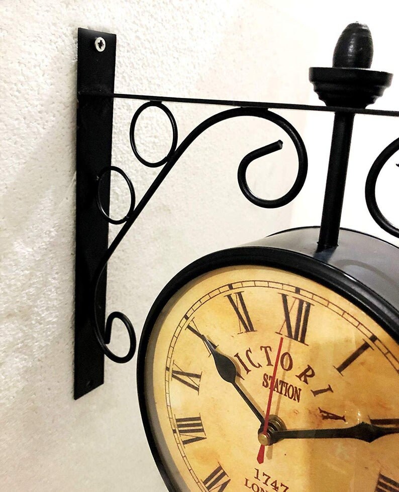 8 Inch Victoria Station Clock Antique Brass Double Sided Etsy