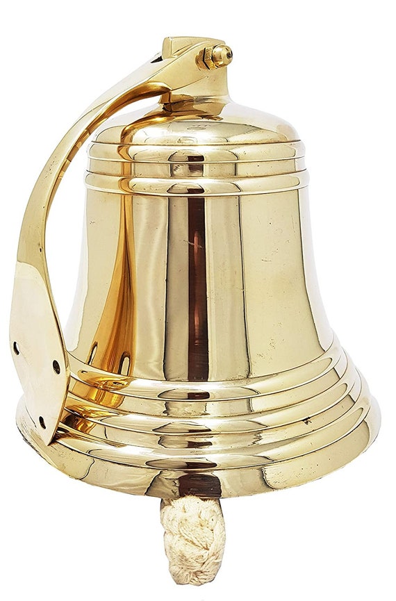Brass Nautical 4 inches Brass Ship Bell Polished Nautical Hanging with Wall Mount Large Decor Outdoor Replica Bell 