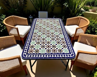 Handmade Moroccan Mosaic Table – Colorful Zellij rectangular Patio and Garden Table , Outdoor Coffee, Side Table Art