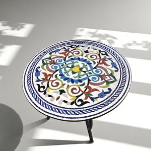 Handmade Moroccan Mosaic Table – Colorful Zellij Round Patio and Garden Table , Outdoor Coffee, Side Table Art - Luxury Table