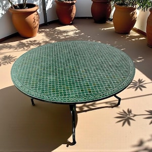 Handmade Moroccan Mosaic Table – Colorful Zellij Round Patio and Garden Table , Outdoor Coffee, Side Table Art