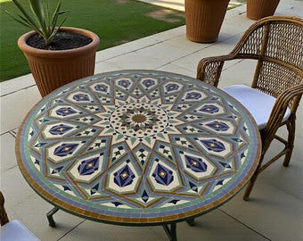 Handmade Moroccan Mosaic Table – Colorful Zellij Round Patio and Garden Table , Outdoor Coffee, Side Table Art - Luxury Table