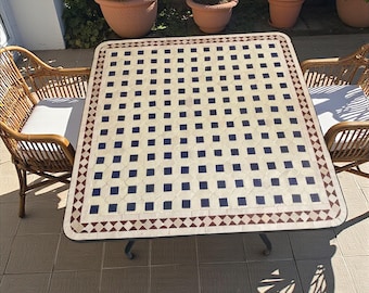 Essaouira Breeze Moroccan Mosaic Table – Handmade Beige & Brown Zellige Patio Table, Geometric Square Dining and Coffee Table for Terrace