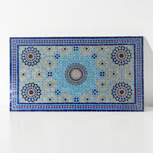 Handmade Moroccan Mosaic Table – Blue and Red Zellij rectangular Patio and Garden Table , Outdoor Coffee, Side Table Art