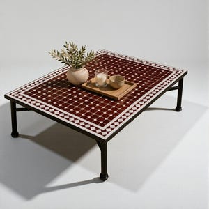 Customization Large Dining Rectangular Red Mosaic Table, Moorish 100% Handmade Outdoor & Indoor Mosaic Table, Solid Moroccan Table. image 8