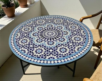 Handmade Moroccan Mosaic Table – Colorful Zellij Round Patio & Garden Table, Outdoor Coffee or Side Table