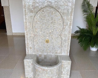 Customizable Rustic Mosaic Wall Fountain: white Mid-Century Indoor/Outdoor Water Feature for Your Garden or Patio