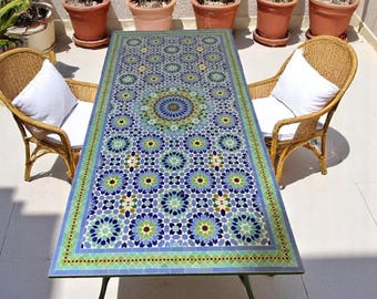 Tavolo in mosaico marocchino fatto a mano – Zellij rettangolare colorato, tavolo da patio e giardino, tavolino da caffè all'aperto, tavolino d'appoggio artistico