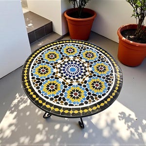 Handmade Moroccan Mosaic Table – Colorful Zellij Round Patio and Garden Table , Outdoor Coffee, Side Table Art - Luxury Table