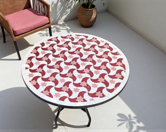 Handmade Moroccan Mosaic Table – Pink and White Zellij Round Patio and Garden Table , Outdoor Coffee, Side Table Art