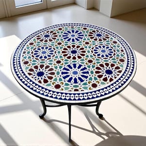 Handmade Moroccan Mosaic Table – Colorful Zellij Round Patio and Garden Table , Outdoor Coffee, Side Table Art - Luxury Table