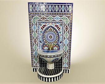 Customizable Rustic Mosaic Wall Fountain: Mid-Century Indoor/Outdoor Water Feature for Your Garden or Patio