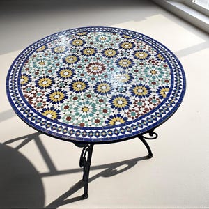 Handmade Moroccan Mosaic Table – Colorful Zellij Round Patio and Garden Table , Outdoor Coffee, Side Table Art