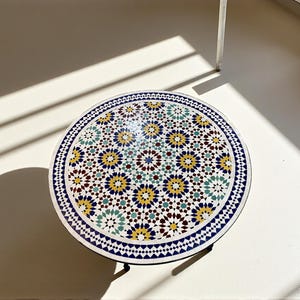 Handmade Moroccan Mosaic Table – Colorful Zellij Round Patio and Garden Table , Outdoor Coffee, Side Table Art