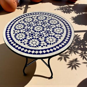 Handmade Moroccan Mosaic Table – Colorful Zellij Round Patio and Garden Table , Outdoor Coffee, Side Table Art