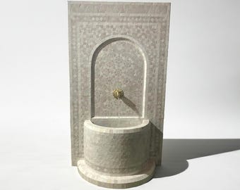 Customizable Rustic Mosaic Wall Fountain: white Mid-Century Indoor/Outdoor Water Feature for Your Garden or Patio