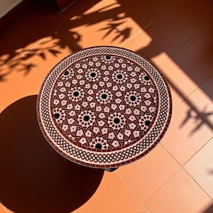 Handmade Moroccan Mosaic Table – Colorful Zellij Round Patio and Garden Table , Outdoor Coffee, Side Table Art