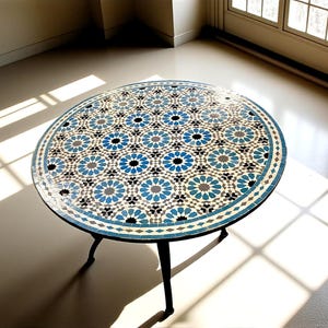 Handmade Moroccan Mosaic Table – Colorful Zellij Round Patio and Garden Table , Outdoor Coffee, Side Table Art