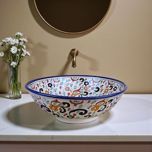 Lavabo à Poser En Céramique Fait Main – Vasque Décorative Talavera Bleue, Style Colonial