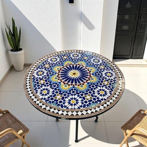 Handmade Moroccan Mosaic Table – Colorful Zellij Round Patio and Garden Table , Outdoor Coffee, Side Table Art