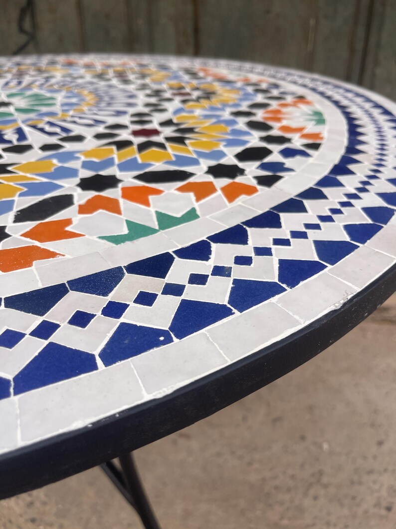 Multi Colored Tile Table Handmade Moroccan Mosaic Table – Colorful Zellij Round Patio & Garden ...