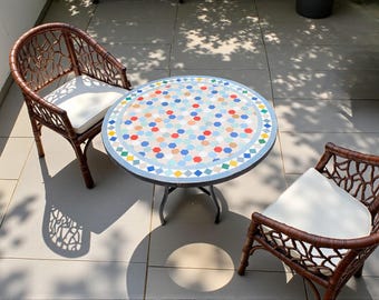 Handmade Moroccan Mosaic Table – Multicolor Zellij Round Patio and Garden Table , Outdoor Coffee, Side Table Art