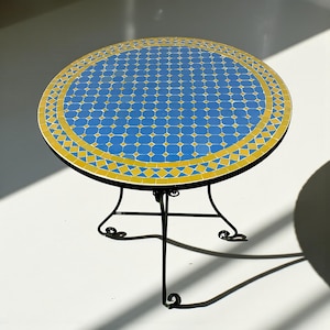 Handmade Moroccan Mosaic Table – Colorful Zellij Round Patio and Garden Table , Outdoor Coffee, Side Table Art