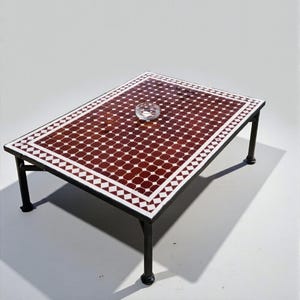 Customization Large Dining Rectangular Red Mosaic Table, Moorish 100% Handmade Outdoor & Indoor Mosaic Table, Solid Moroccan Table. image 2